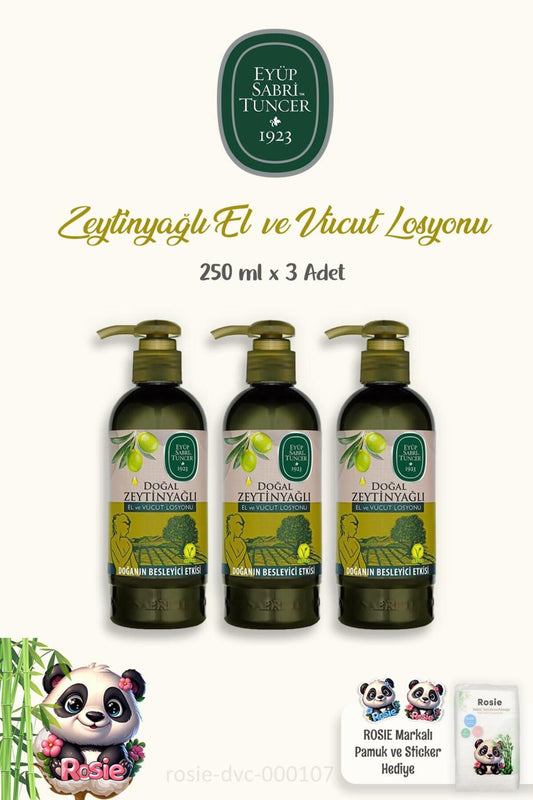 Doğal Zeytinyağlı Vücut Losyonu 250 ml 3 Adet ve ROSIE Pamuk