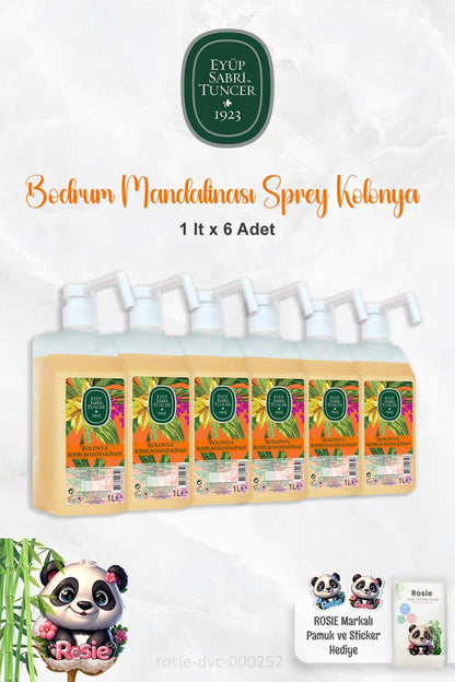 6 Adet Eyüp Sabri Tuncer Bodrum Mandalinası Sprey Başlıklı Kolonya 1 lt ve ROSIE
