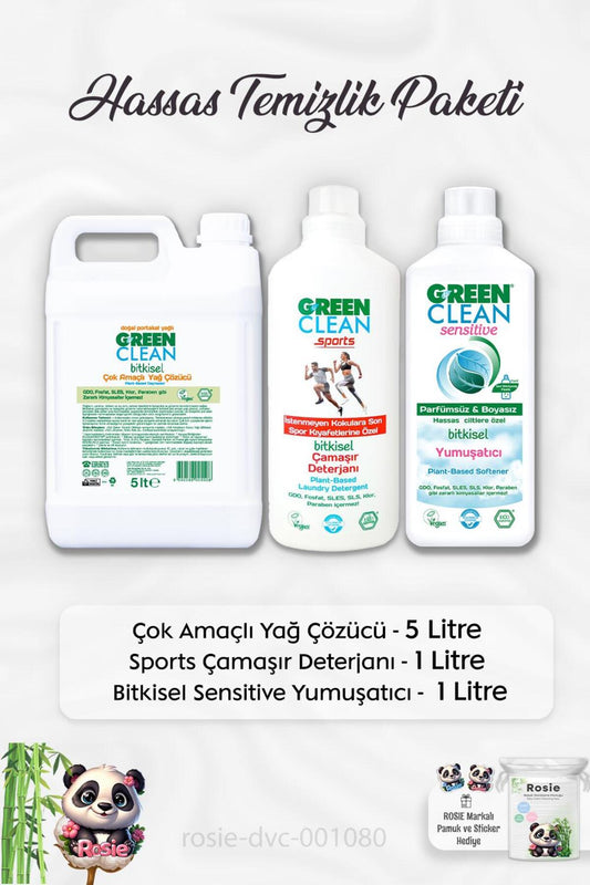 Yağ Çözücü 5 lt, Sports Çamaşır Deterjanı 1 lt, Yumuşatıcı 1 lt ve ROSIE