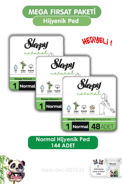Natural Ultra Hassas Hijyenik Ped Mega Fırsat Paketi Normal 144 Adet ve ROSIE