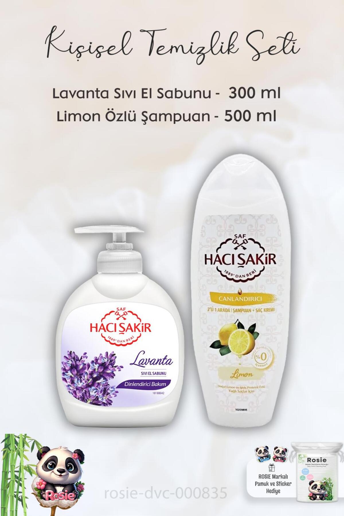 Lavanta Dinlendirici Sıvı Sabun 300 ml, Limonlu Şampuan 500 ml ve ROSIE