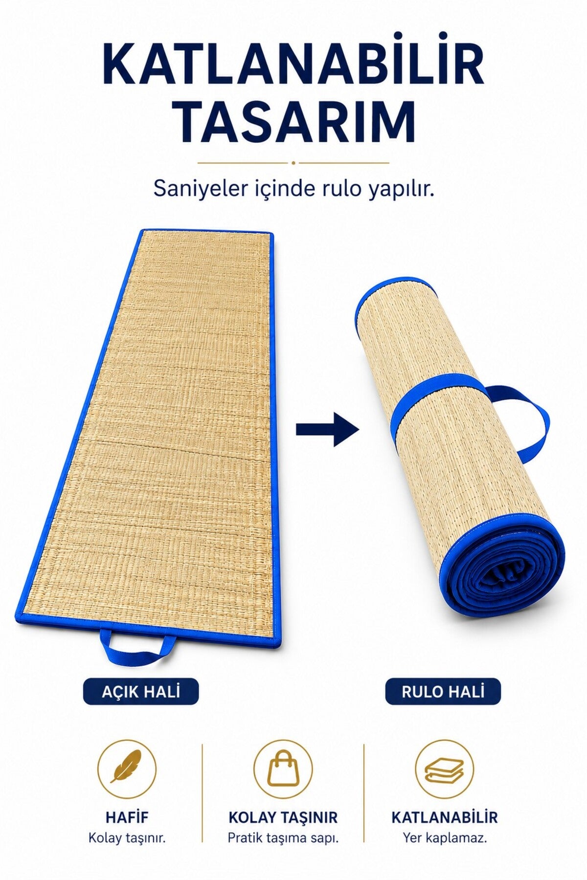 4 adet Hasır Mat - Kamp, plaj ve piknik Matı 60x180 cm