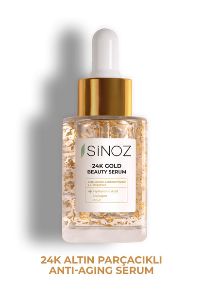 24K Altın Parçacıklı Hyalüronik Asit Kolajen içeren Kırışıklık Karşıtı Cilt Bakım Serumu 30 ml