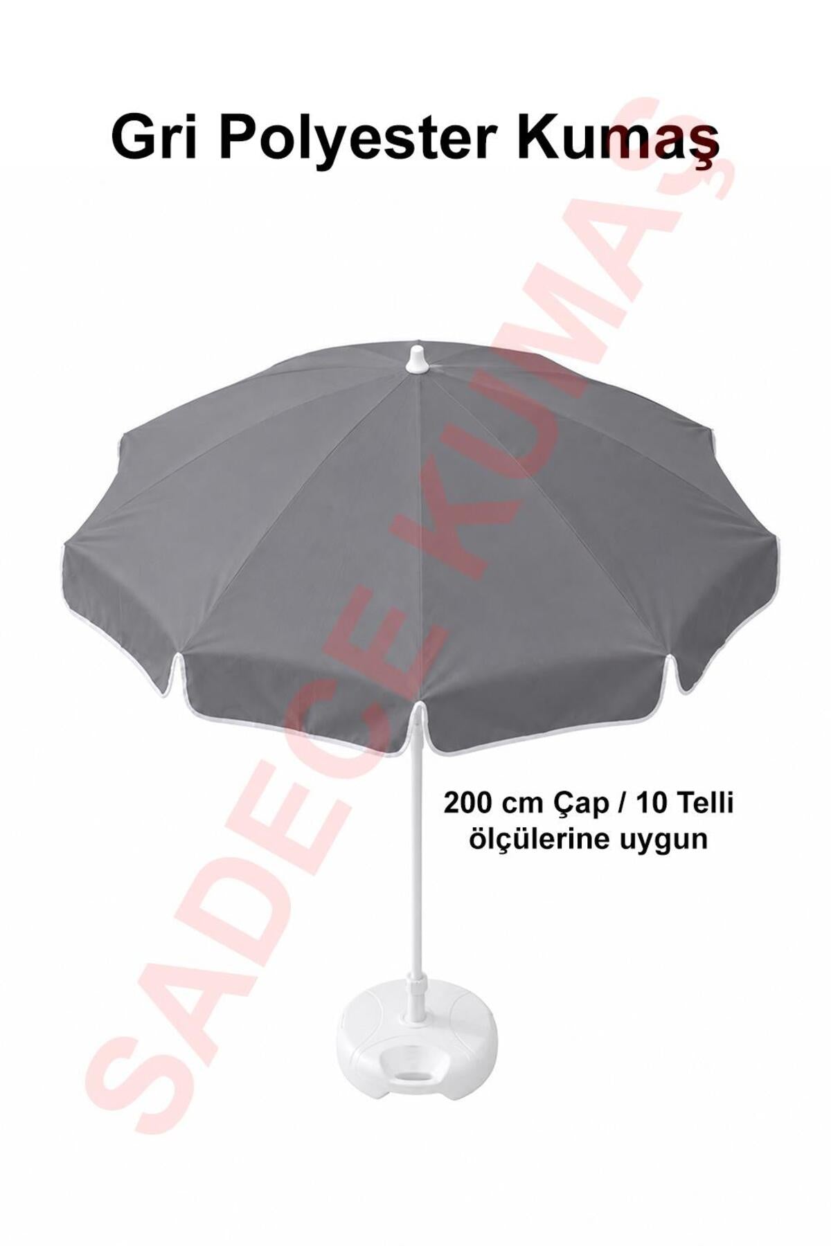 Gri Polyester Kumaş, 200 cm / 10 telli (plaj şemsiyesi uyumlu)