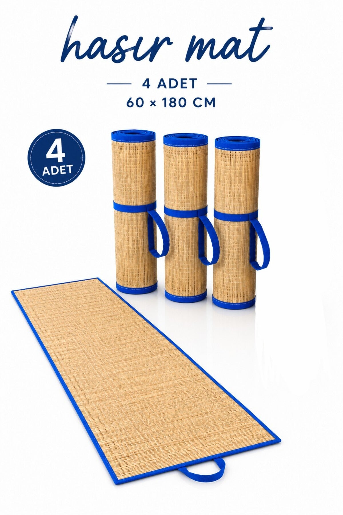 4 adet Hasır Mat - Kamp, plaj ve piknik Matı 60x180 cm