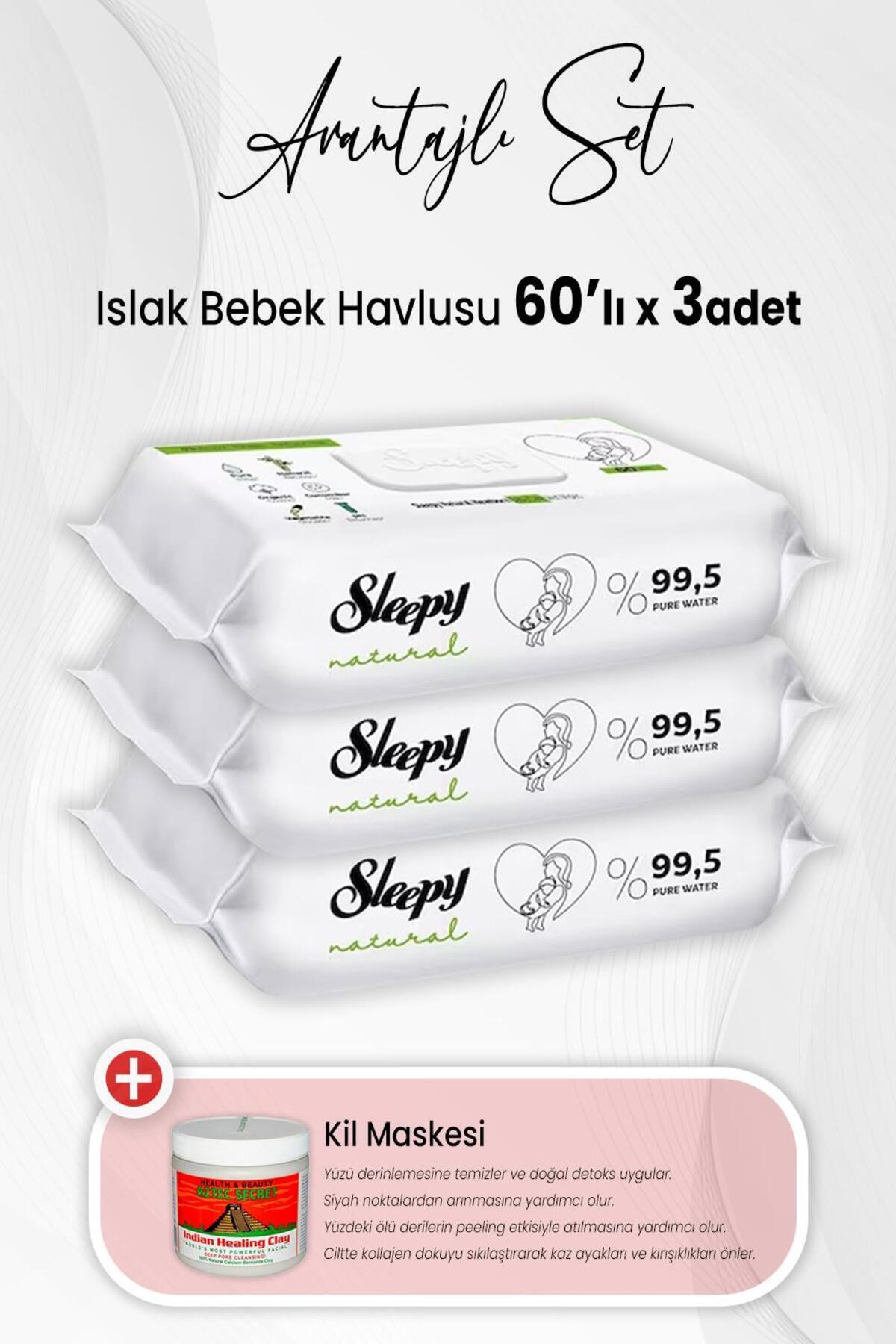 Natural Yenidoğan Islak Bebek Havlusu 60'lı x 3 Adet ve Kil Maskesi