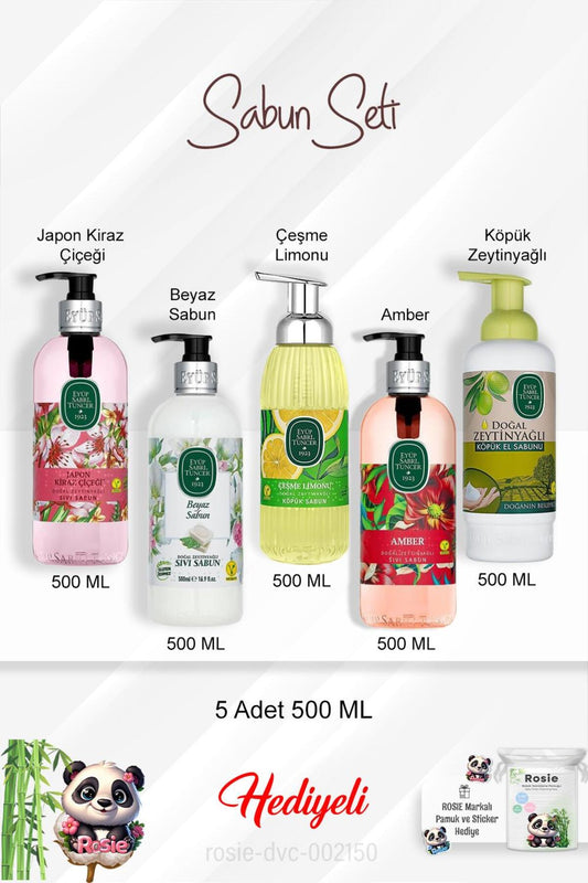 500 ml Sabunlar Amber, Zeytinyağ, Beyaz Sabun, Limon, Kiraz Ve Rosie Pamuğu Hediye