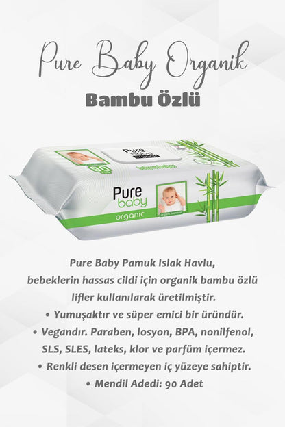 16 Al 14 Öde Pure Baby 90 Yaprak Organik Bambu Özlü Bebek Islak Havlu