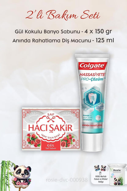 Hassasiyete Çözüm Diş Macunu 75 ml, H. Şakir Gül Kokulu Banyo Sabunu 4'lü x 150 gr ve ROSI