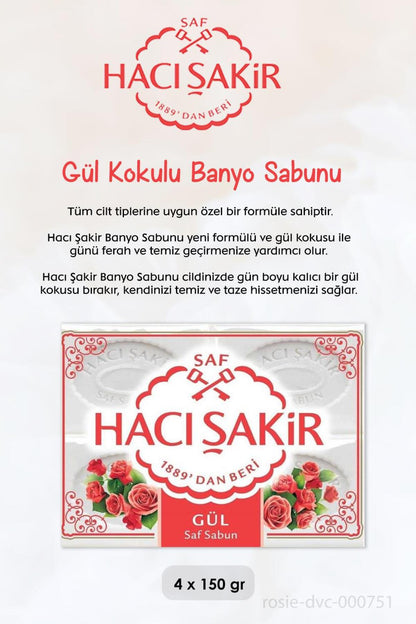 7 AL 6 ÖDE Hacı Şakir Gül Kokulu Banyo Sabunu 4 x 150 gr ve ROSIE