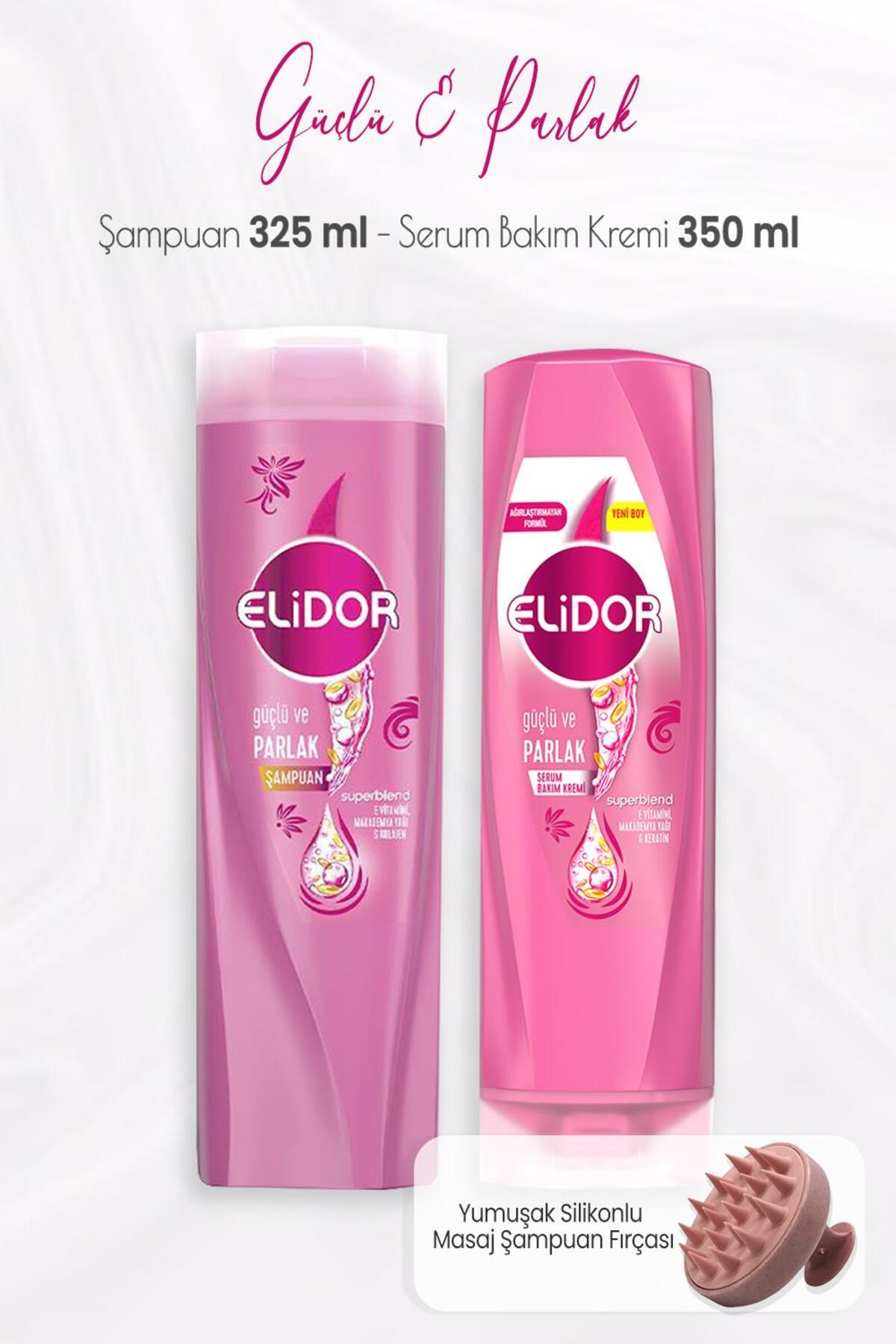 Superblend Güçlü ve Parlak Şampuan 325 ml, Serum Bakım Kremi 350 ml ve Masaj Şampuan Fırçası