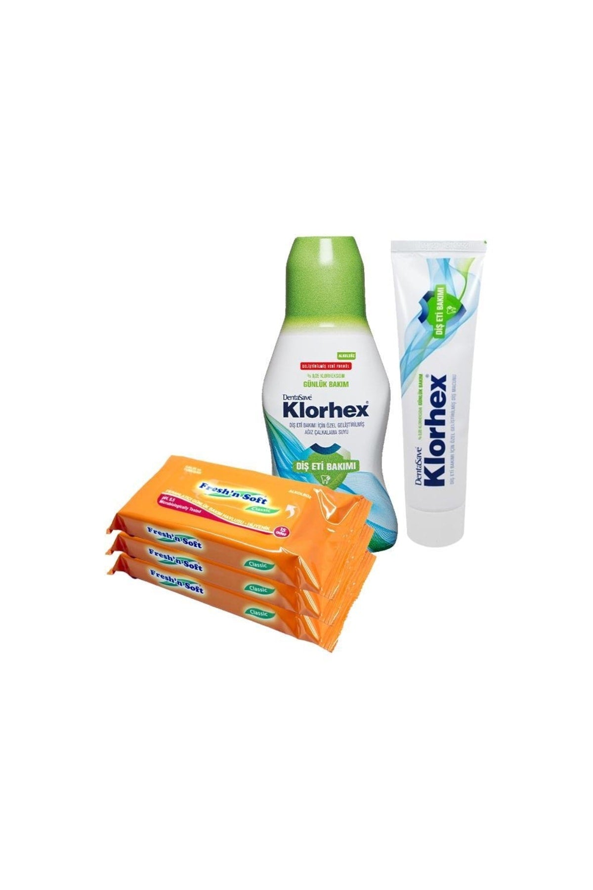Klorhex Günlük Bakım Ağız Çalkalama Suyu 300 Ml Ve Diş Macunu, Fresh N Soft 3' Lü Islak Me