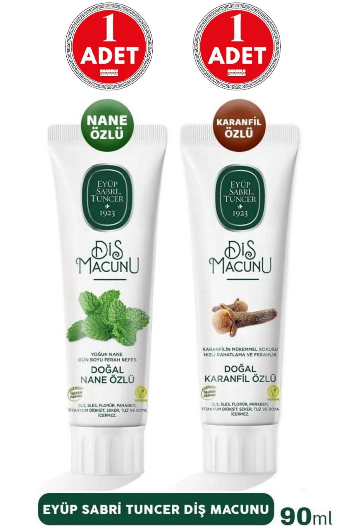 Doğal Nane Özlü Diş Macunu 90 ml 1 Adet+ Karanfil Özlü Diş Macunu 90 ml 1 Adet