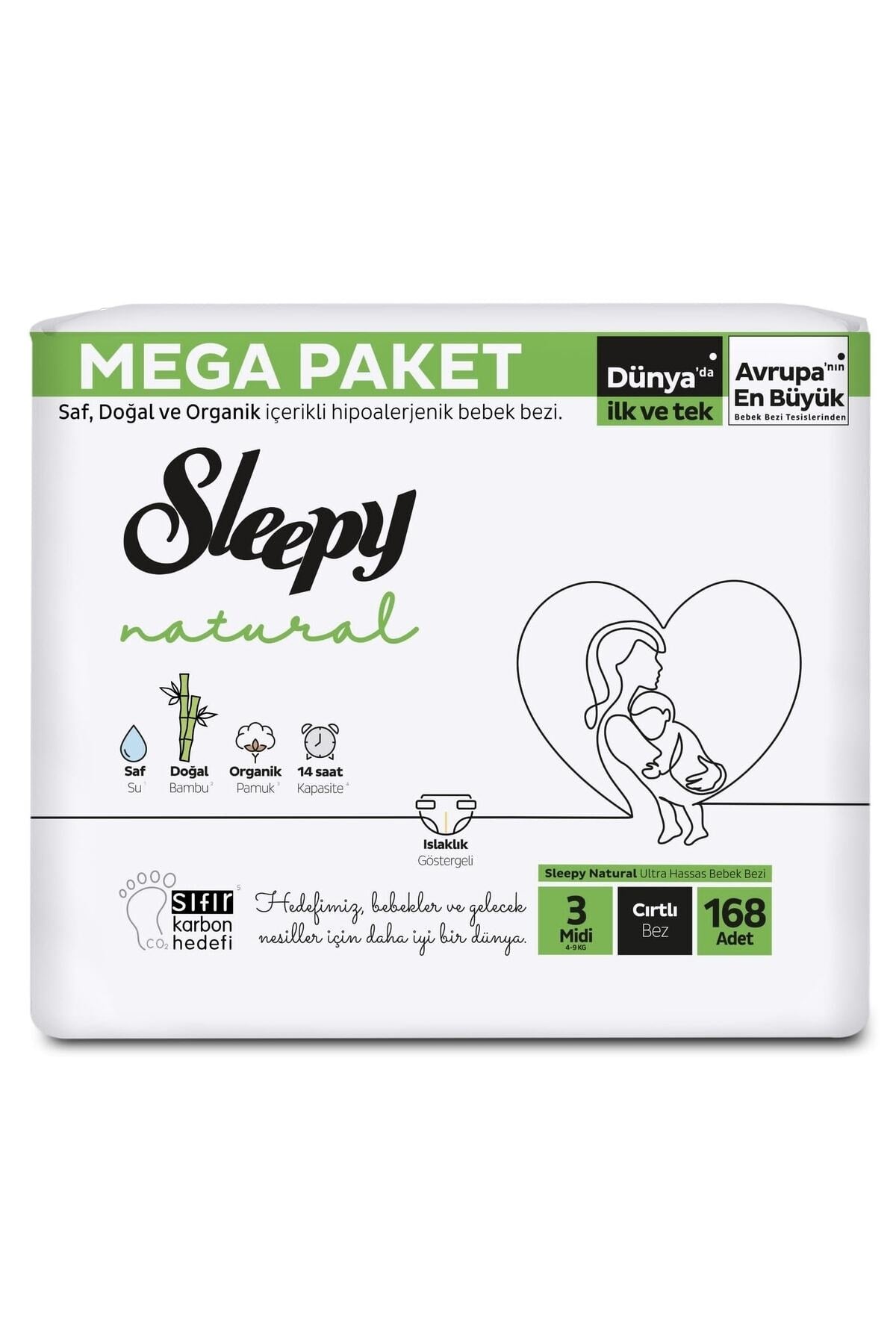 Natural Bebek Bezi Mega Midi 3 (4-9kg) 168 Adet