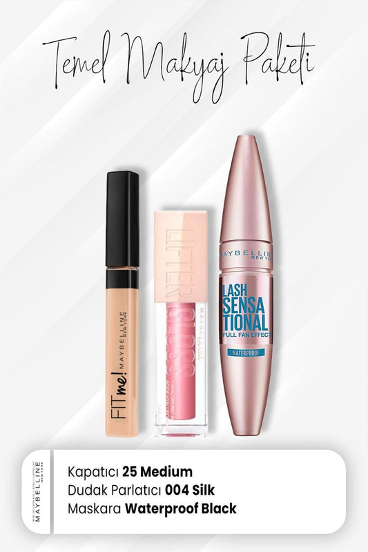 Fit Me Kapatıcı 25, Waterproof Maskara Black Ve Dudak Parlatıcı 004 Silk