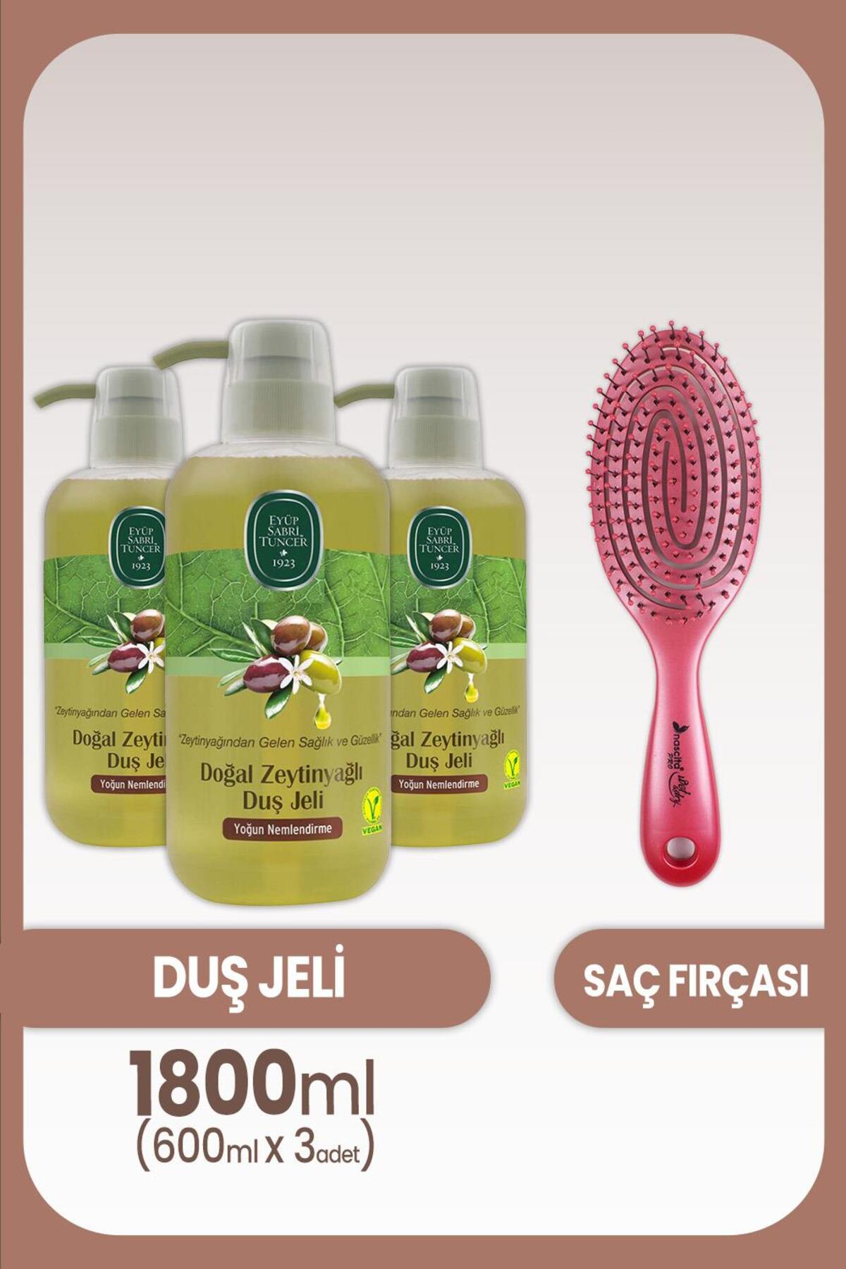 Zeytinyağlı Duş Jeli 600 ml x 3 Adet ve Saç Fırçası