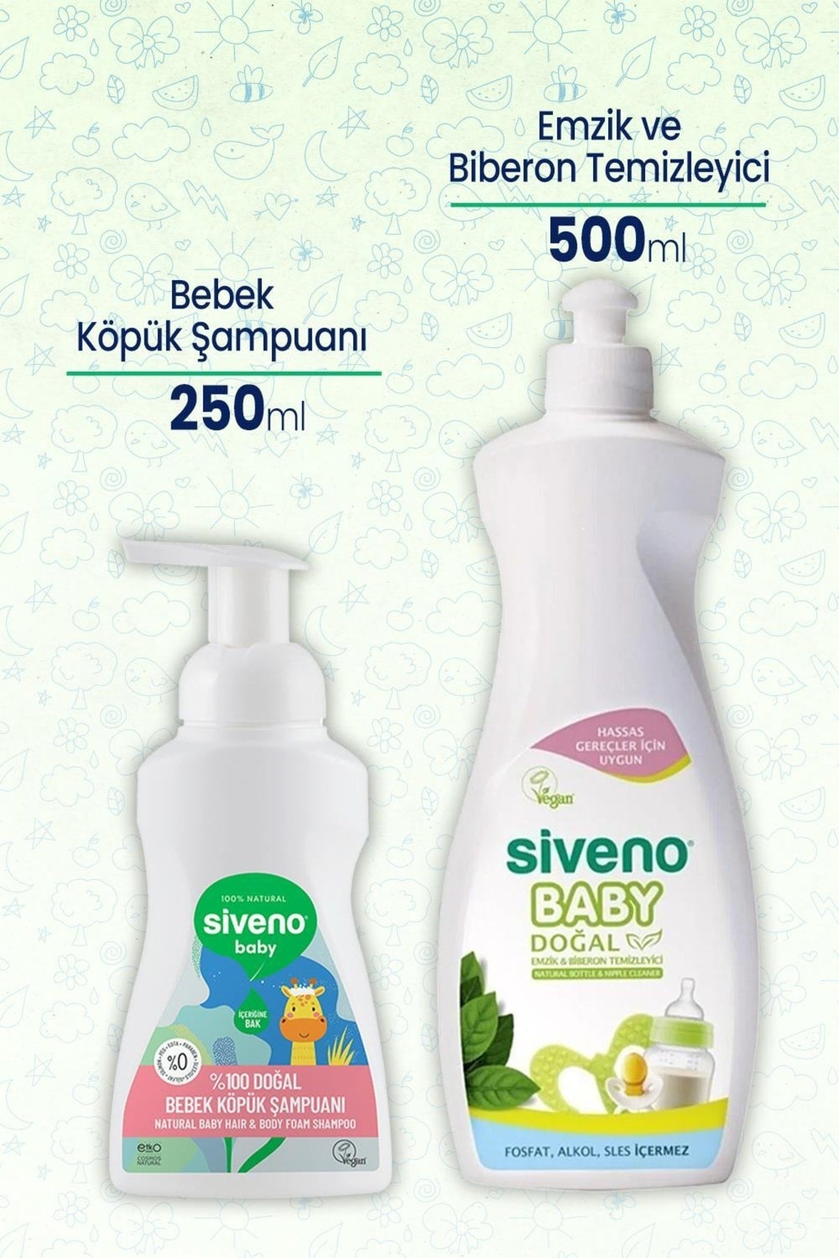 %100 Bebek Köpük Şampuanı 250 Ml & Emzik Ve Biberon Temizleyici 500 ml