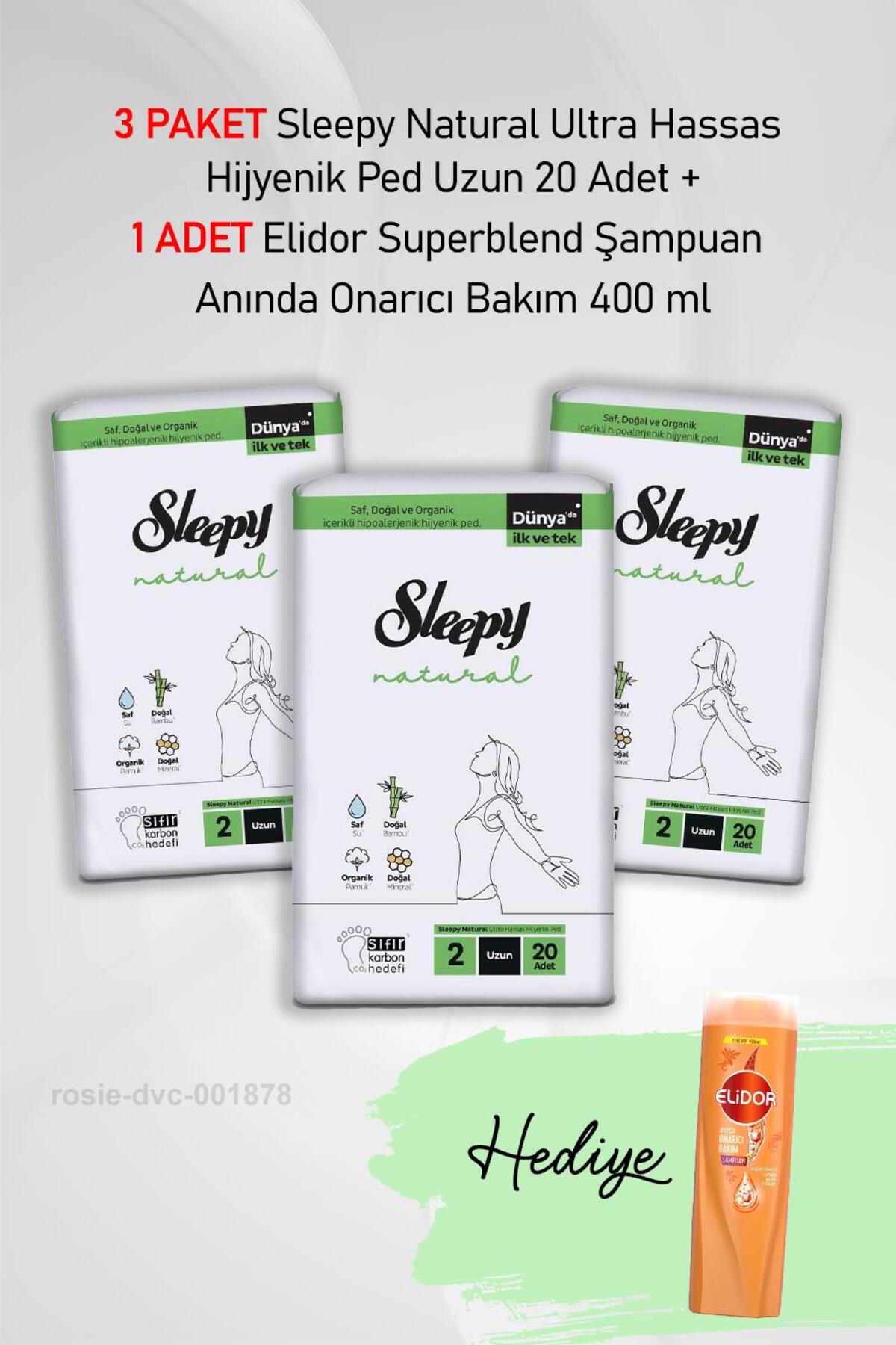 Natural Ultra Hassas Hijyenik Ped Uzun 20 Adet X3 ve Elidor Şampuan Anında Onarıcı Bakım 400