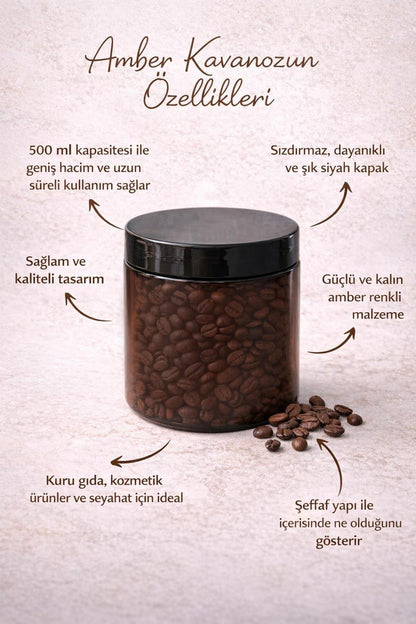2 Adet Amber Kavanoz 500 ml - Çok Amaçlı Saklama Kabı