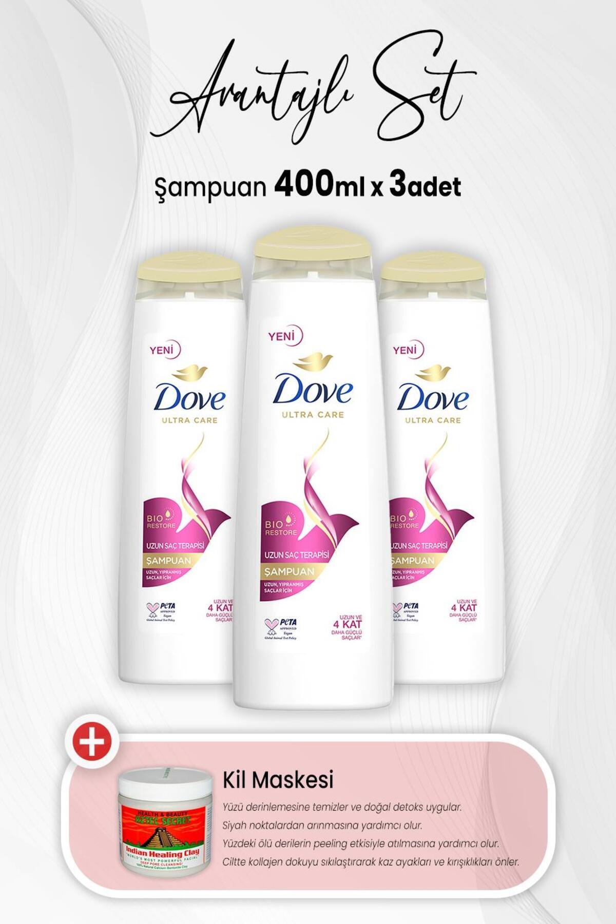 Ultra Care Şampuan Uzun Saç Terapisi 400 ml x 3 Adet ve Kil Maskesi