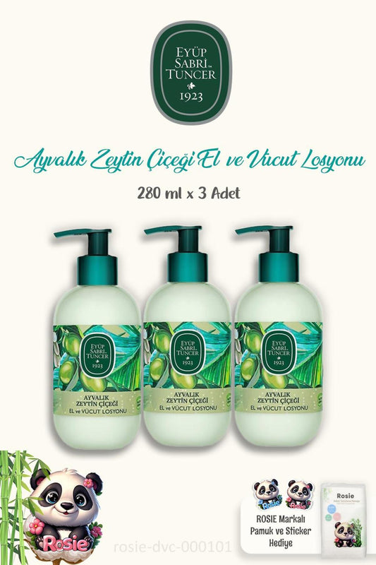Ayvalık Zeytin Çiçeği Vücut Losyonu 280 ml ve 60'lı ROSIE Pamuk