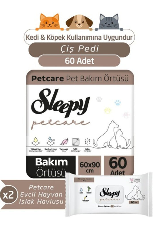 Petcare 2X30 Adet Pet Bakım Örtüsü + 2X60 Evcil Hayvan Islak Havlusu