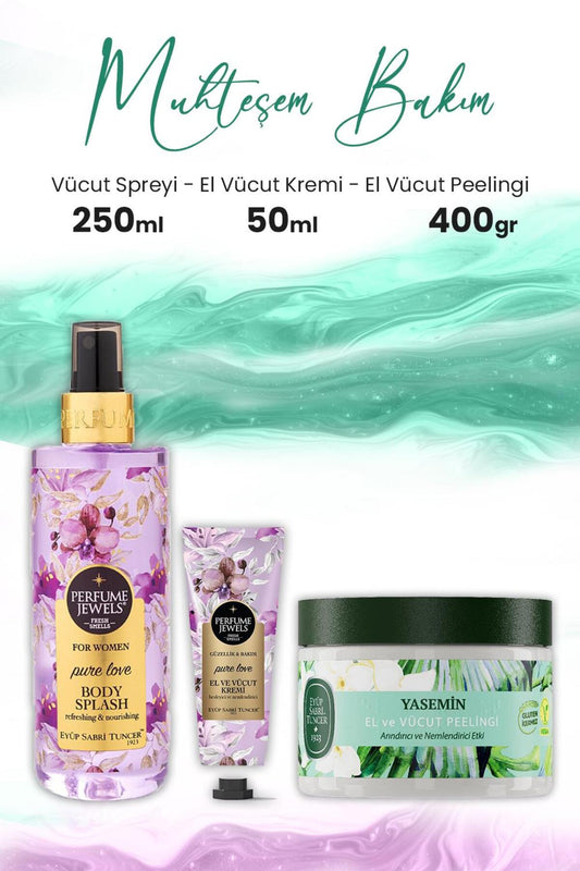 Peeling Yasemin 400 gr, Pure Love El Kremi 50 ml, Body Splash 250 ml