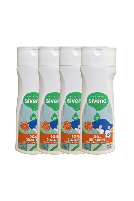 %100 Doğal Duş Sabunu Portakal Kokulu Canlandırıcı Duş Jeli 6 Değerli Bitki Vegan 300 ml X 4 Adet