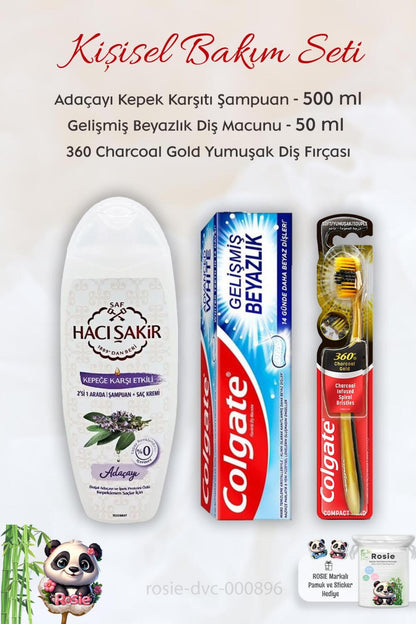 Diş Macunu Gelişmiş Beyazlık 50 ml, 360 Charcoal Diş Fırçası, H.Şakir Adaçayı Şampuan 500 m