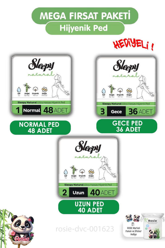 Natural Ultra Hassas Hijyenik Ped 124 Adet Ped Mega Fırsat Paketi ve ROSIE
