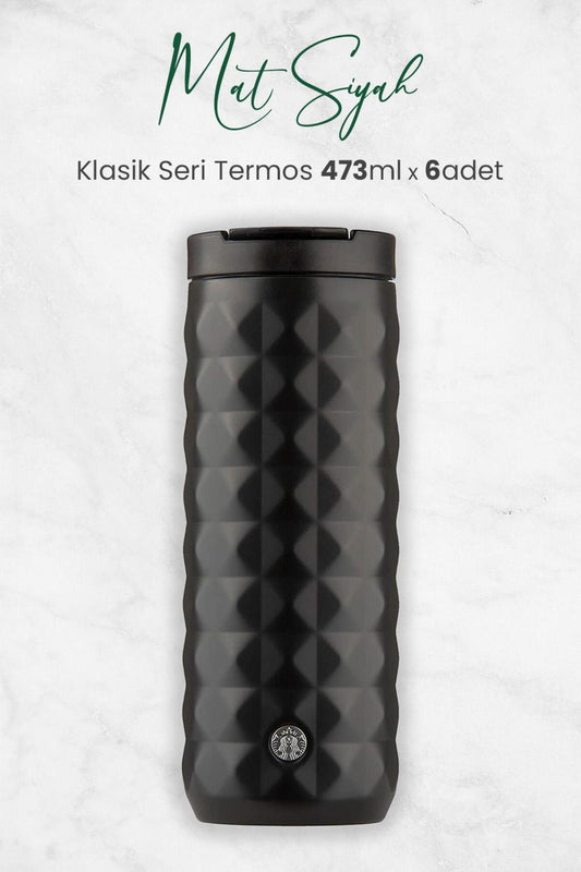 Mat Siyah Klasik Seri Termos 473 ml x 6 Adet