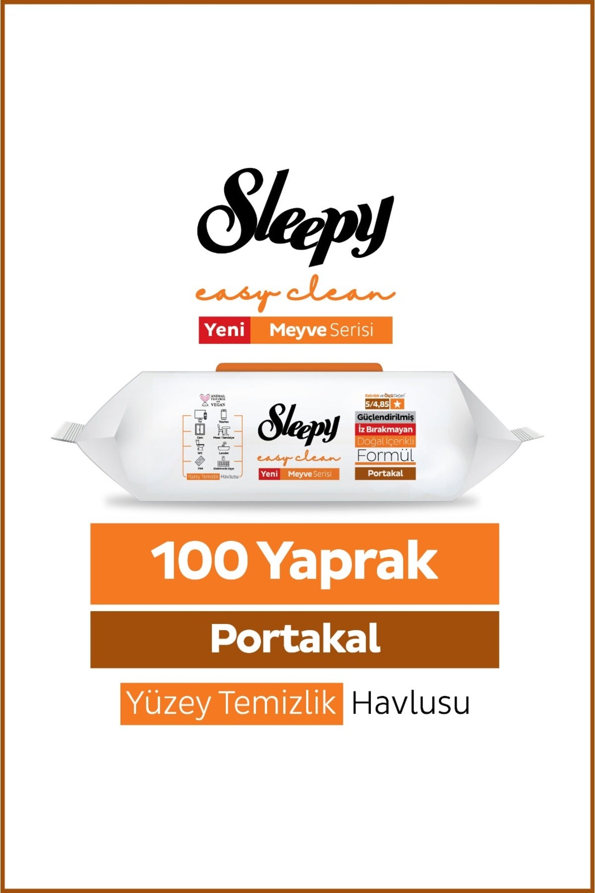 Meyve Serisi Yüzey Temizlik Havlusu Mendili Portakal 100 Yaprak