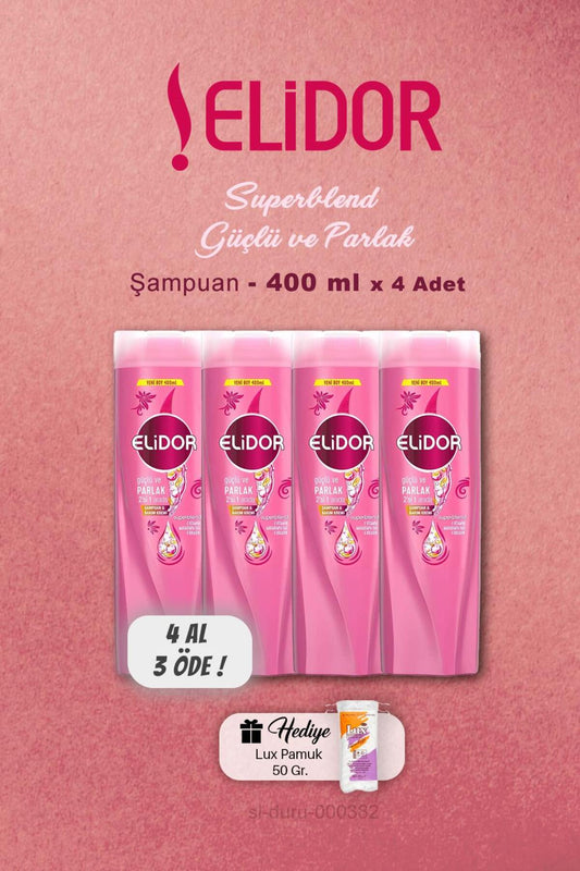 4 AL 3 ÖDE Elidor Şampuan Güçlü ve Parlak 400 ml, Pamuk Hediyeli