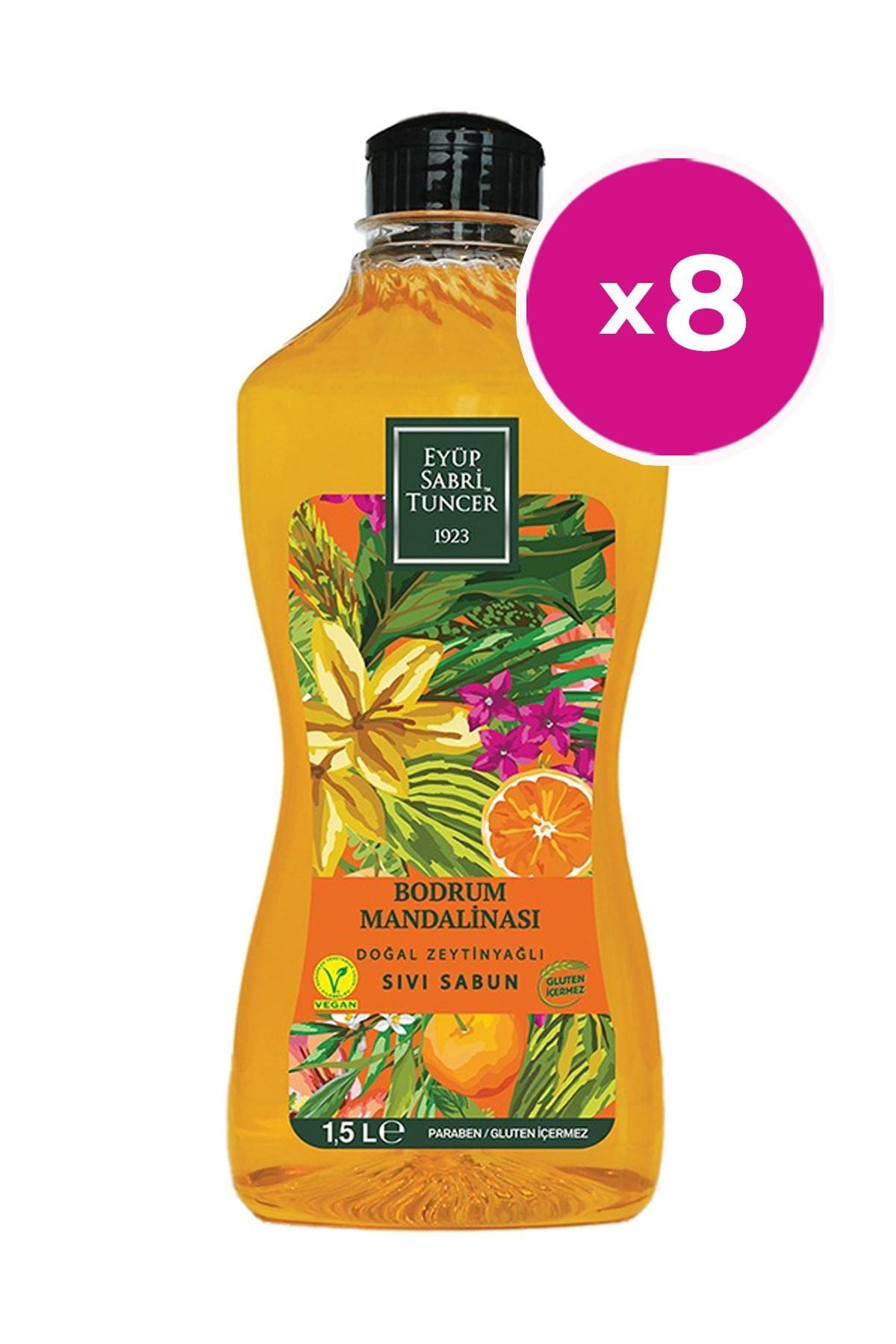 Bodrum Mandalinası Doğal Zeytinyağlı Sıvı Sabun 1500 ML x 8