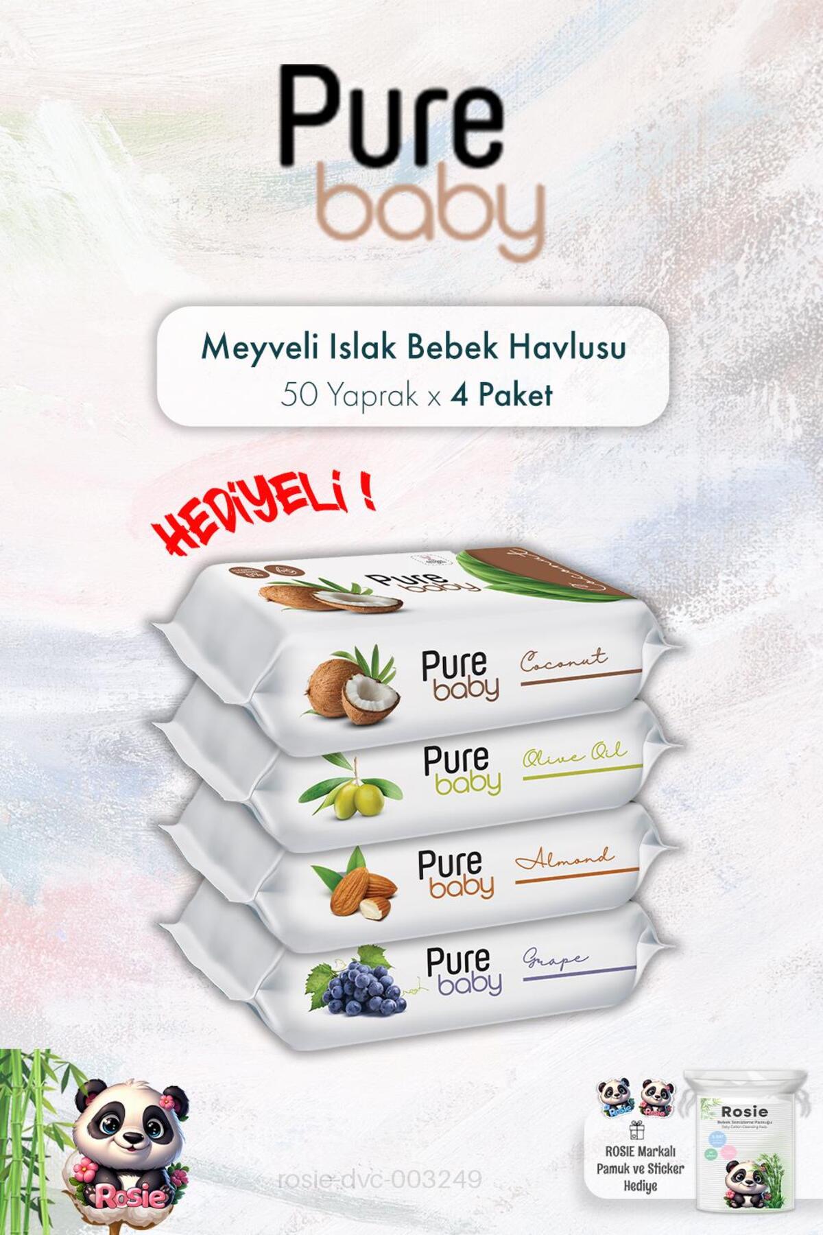 Meyveli Islak Mendil Zeytinyağlı,Hindistan Cevizi, Badem ve Üzüm 50'li ve ROSIE