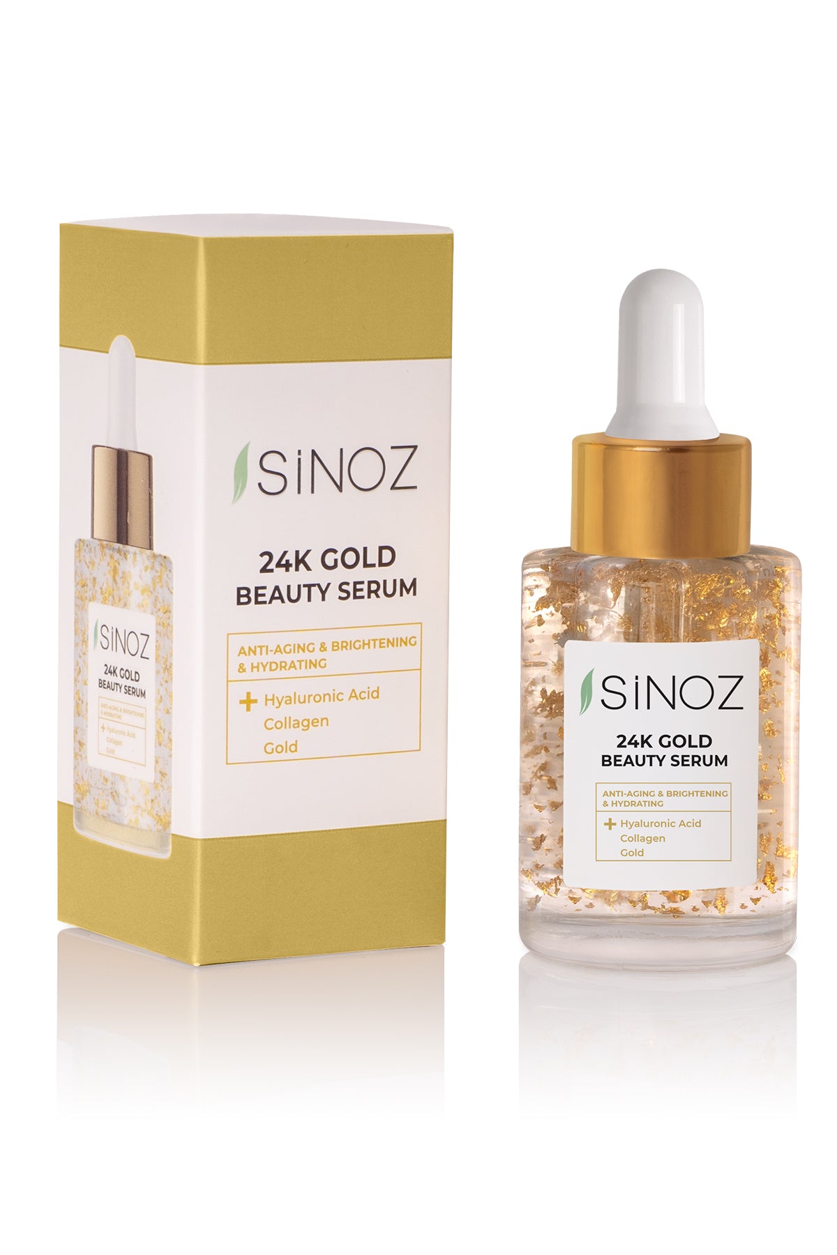 24K Altın Parçacıklı Hyalüronik Asit Kolajen içeren Kırışıklık Karşıtı Cilt Bakım Serumu 30 ml