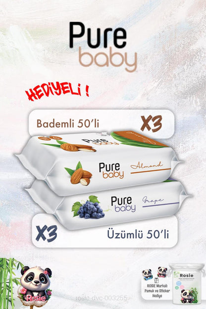Badem X 3 ve Üzüm X 3 Bebek Islak Mendil 50'li ve ROSIE