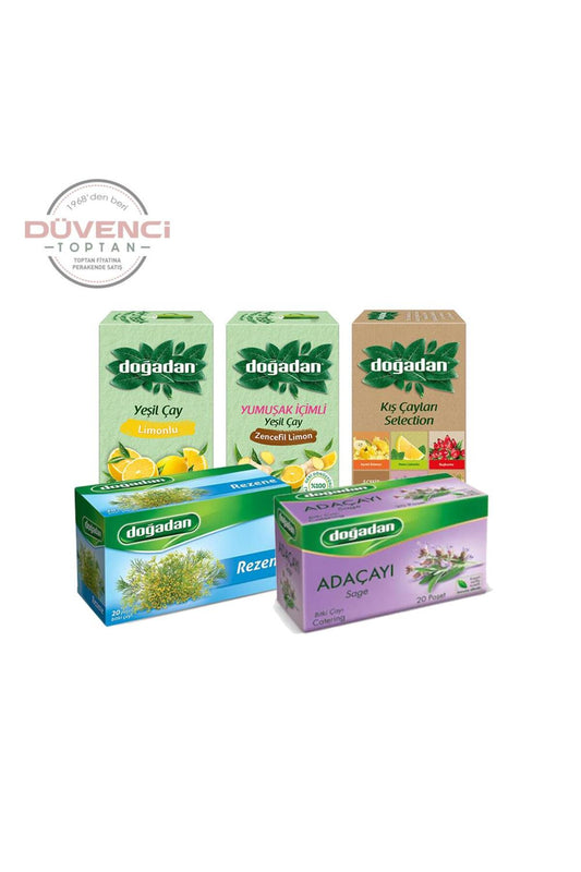 Düvenci Toptan Bitki Çayları Paketi 5' li Model 13 ( Yeşil Çay Limonlu, Zencefil Limon, Reze