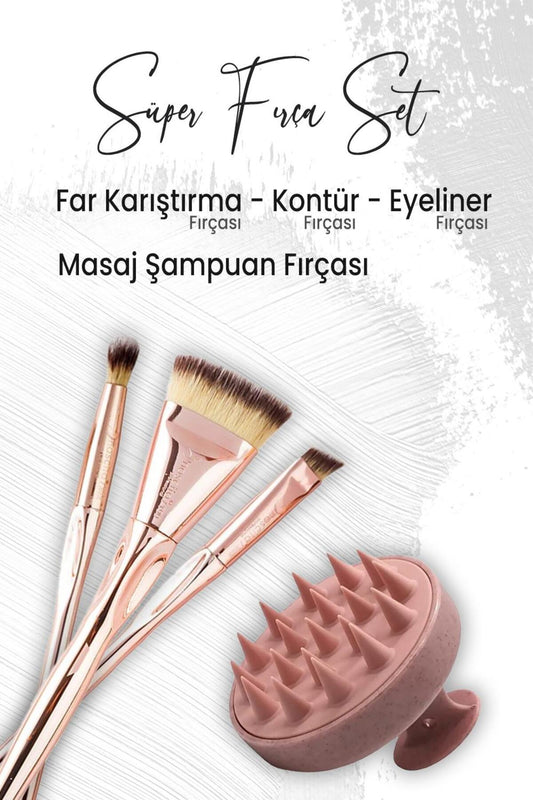 Masaj Şampuan Fırçası Pembe, Glow Far Fırçası, Kesik Eyeliner ve Kontür Fırçası