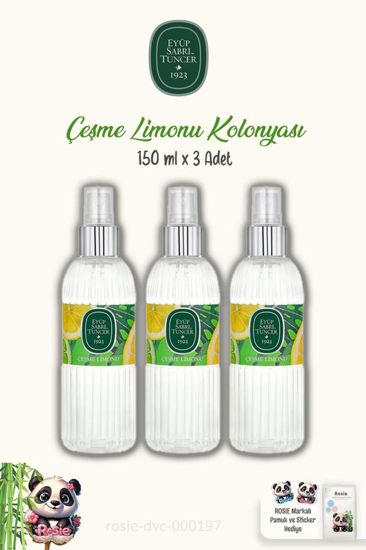 Çeşme Limonu 150 ml Sprey Kolonya 3 Adet ve ROSIE Pamuk