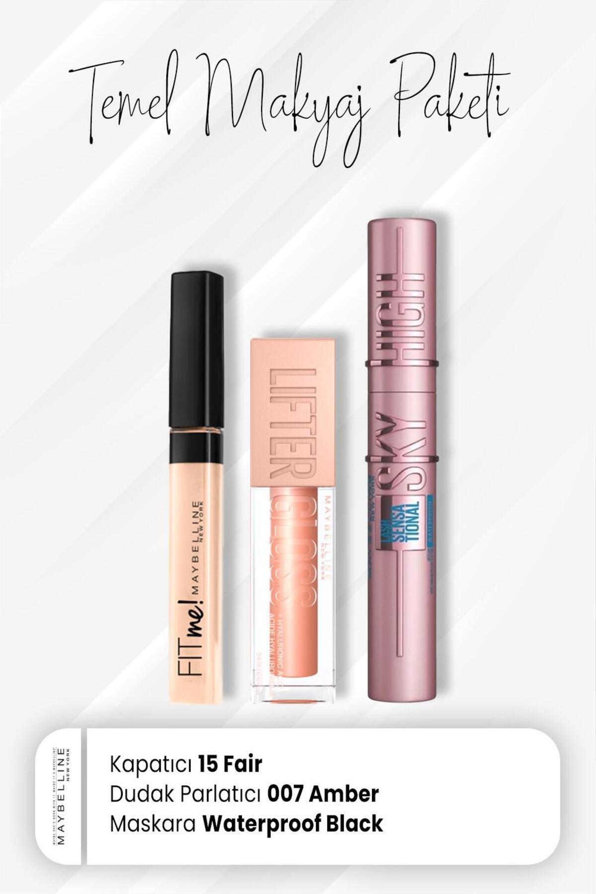 Fit Me Kapatıcı 15, Sky High Waterproof Maskara Black ve Dudak Parlatıcı 007 Amb
