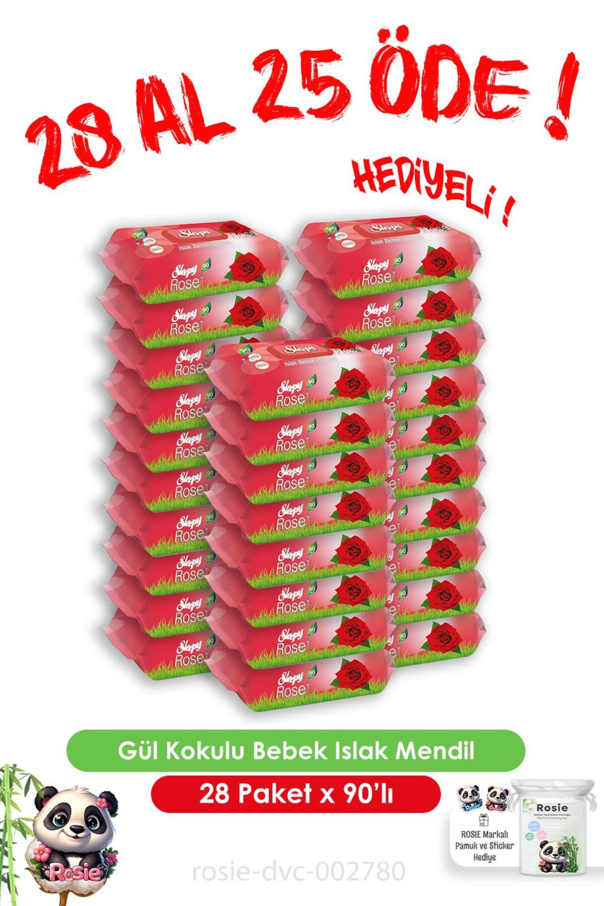 90'lı Gül Kokulu Bebek Islak Havlu 28 Al 25 Öde ve ROSIE