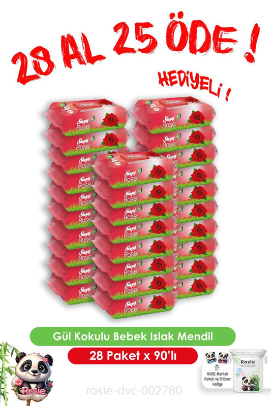 90'lı Gül Kokulu Bebek Islak Havlu 28 Al 25 Öde ve ROSIE