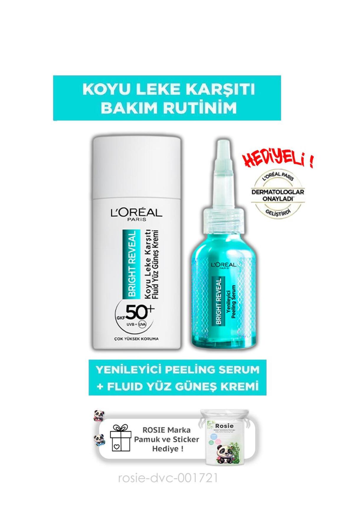 Loreal Paris Bright Reveal SPF 50+ Koyu Leke Karşıtı Yüz Güneş Kremi & Yenileyici Peeling Serum Seti