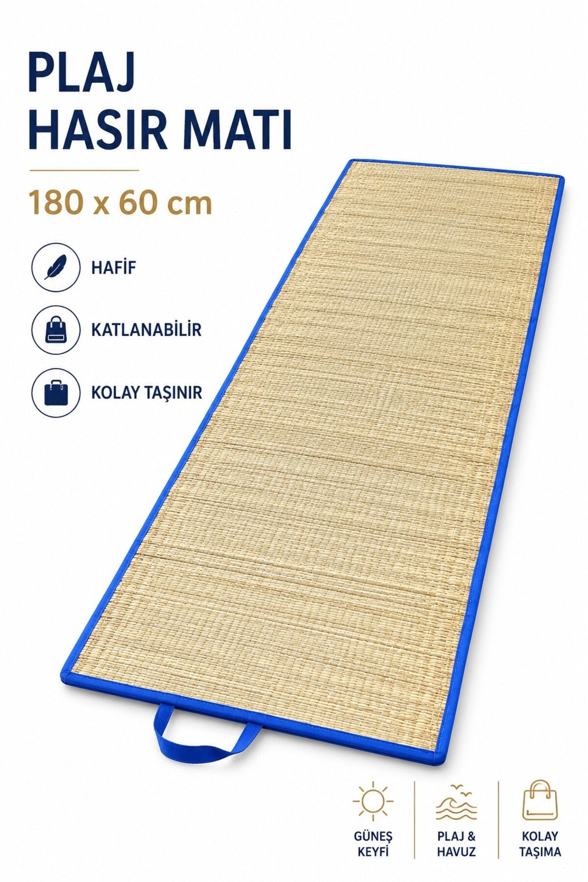 Hasır Mat 3'lü,Kamp Matı 60x180 cm
