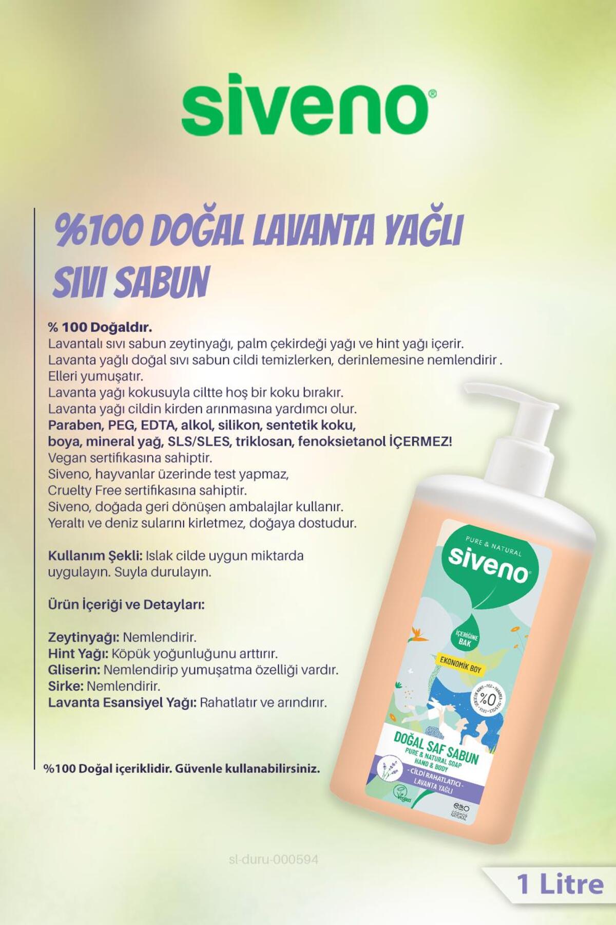 %100 Doğal Saf Sıvı Sabun 17 Al 15 Öde Lavanta Yağlı 1 Lt Ve Pamuk