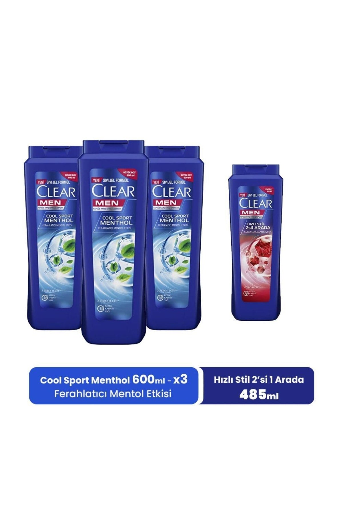 Men Şampuan Cool Sport Menthol 600 Ml X 3 Ve Hızlı Stil 2' Si 1 Arada 485 Ml