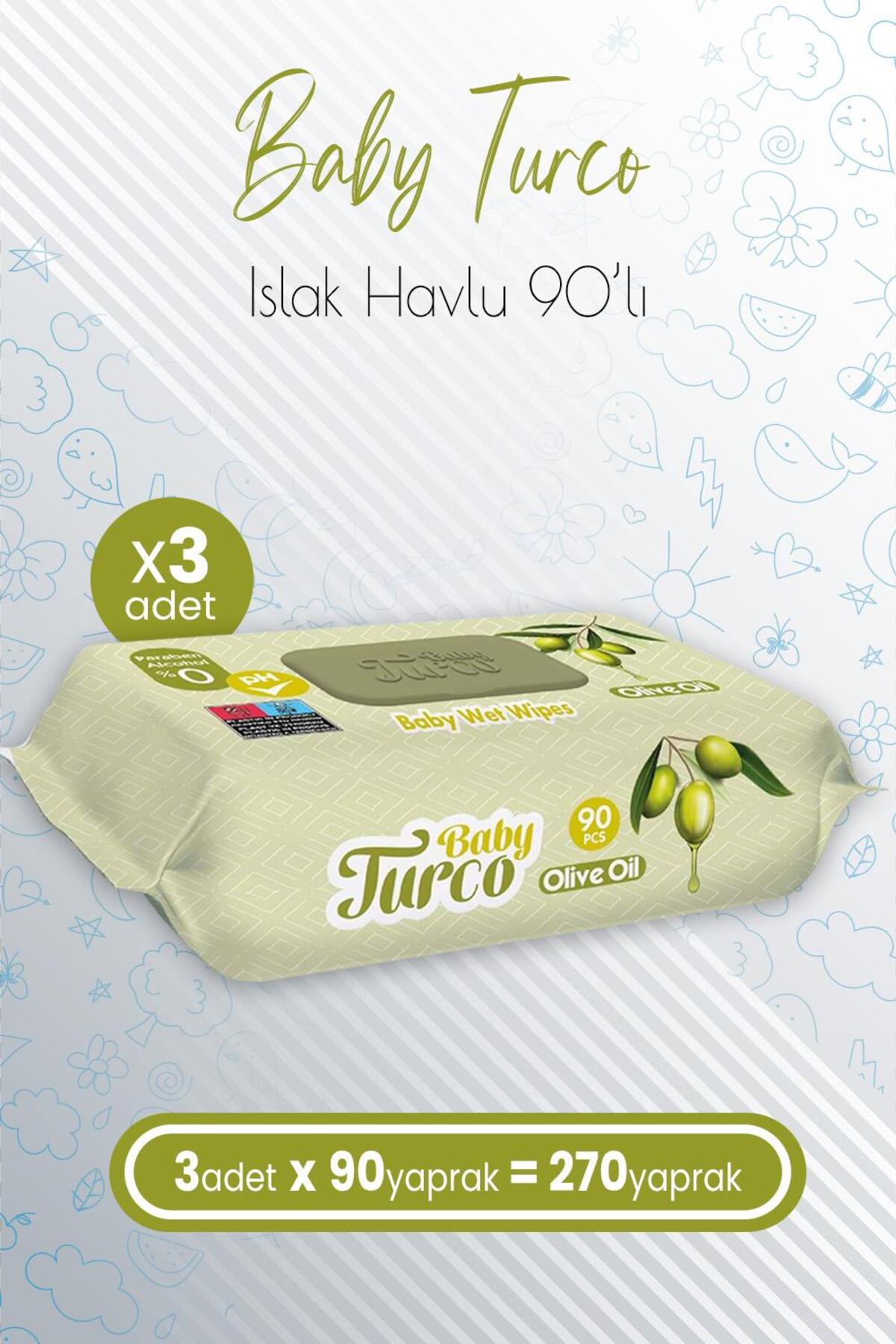 Bebek Islak Havlu Olive Oil 90' lı x 3 Adet (270 Yaprak)