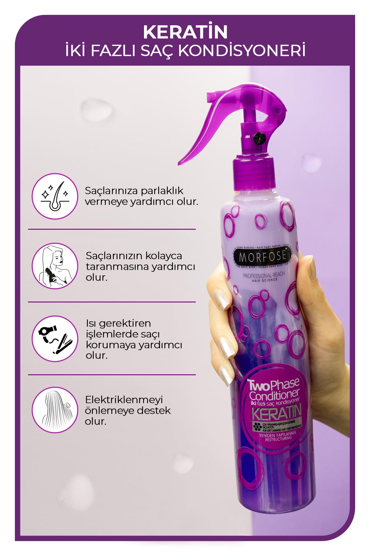 Keratin Içerikli Fön Suyu Mor 400 Ml