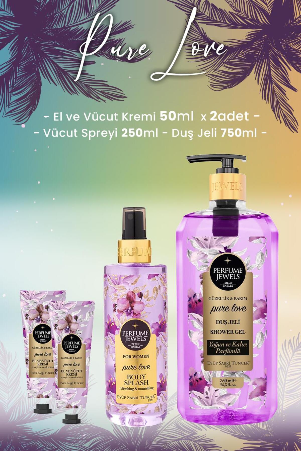 Pure Love Vücut Spreyi 250 ml, Duş Jeli 750 ml ve Krem 50 ml x 2 Adet